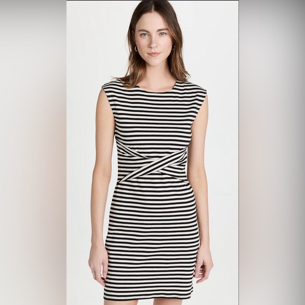 Theory Sleeveless Front Twist Dress Clinton Stripe Office Classic Quiet Luxury